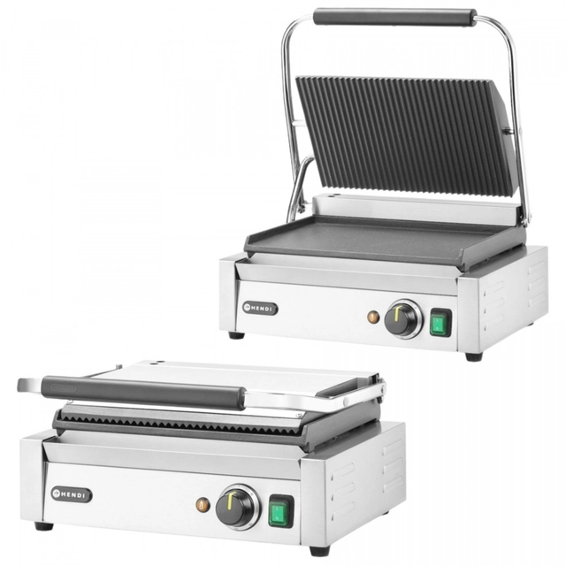 Elektrische Contactgrill Panini Gladde Bodem Geribbelde Bovenkant 34x23 Hendi 263662