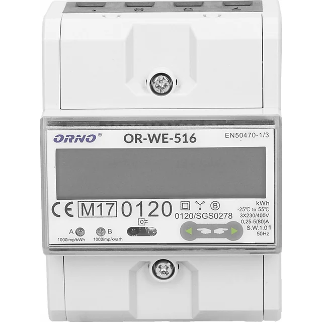 Електромер Orno Orno OR-WE-516 3-faz Порт RS-485 Din TH-35mm бял