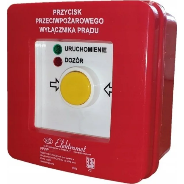 Elektromet Przycisk ppoż. n/t 2 tory prądowe 12A R-Z samoczynny diody czerw/ziel 24VDC/24V DC PPWP-1s A/1 901400