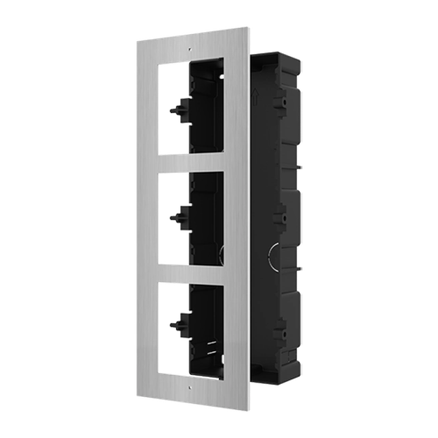 Embedded mounting frame in stainless steel, 3 modules, for modular Intercom - HIKVISION DS-KD-ACF3-S