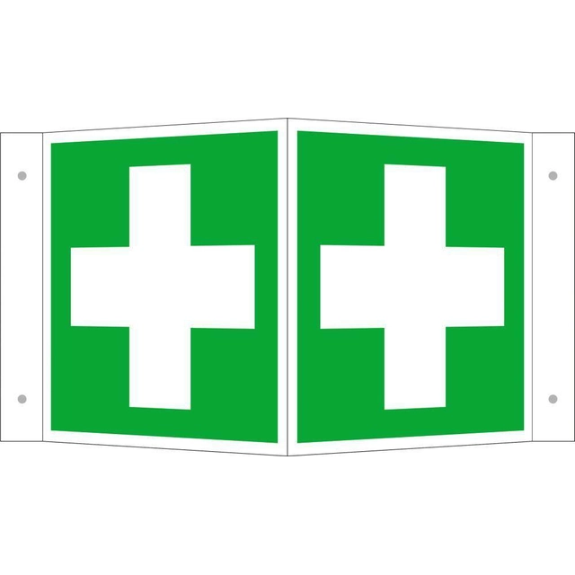 Emergency sign, aluminum, "First aid", flag 200x200