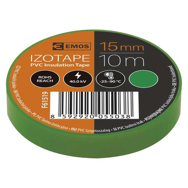 Emos Insulating tape PVC 15mm / 10m green F61519 - EMOS Insulating tape PVC 15mm x 10m green 1 pc
