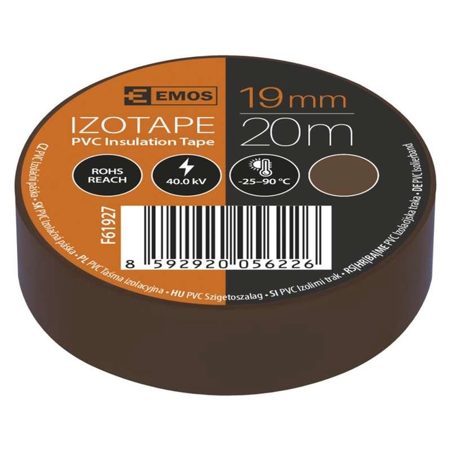 Emos Insulating tape PVC 19mm / 20m brown F61927 - EMOS Insulating tape PVC 19mm x 20m brown 10 pcs