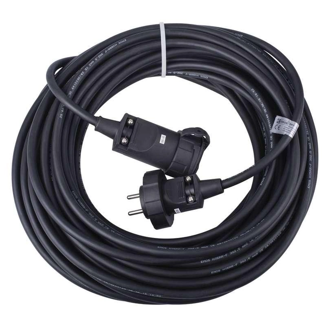 Emos Outdoor extension cable 20 m / 1 socket / black / rubber / 230 V / 2,5 mm2 PM1011