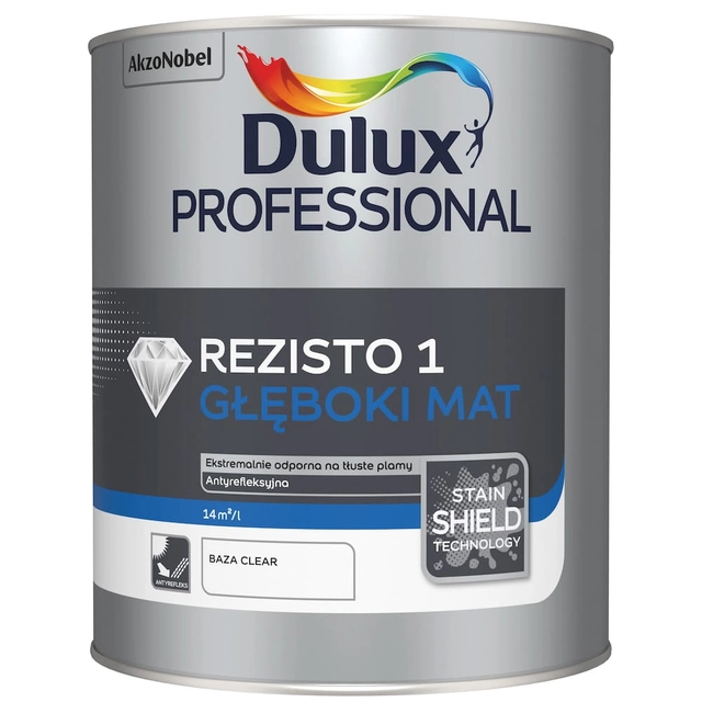 Emulsie de latex pentru pereti si tavane Dulux Rezisto 1 adanc mat, baza transparenta 0,84l