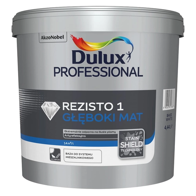 Emulsie de latex pentru pereti si tavane Dulux Rezisto 1 deep matt base white 4,44l