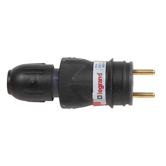 Enchufar 2P+Z 16a IP44 caucho negro + prensaestopas