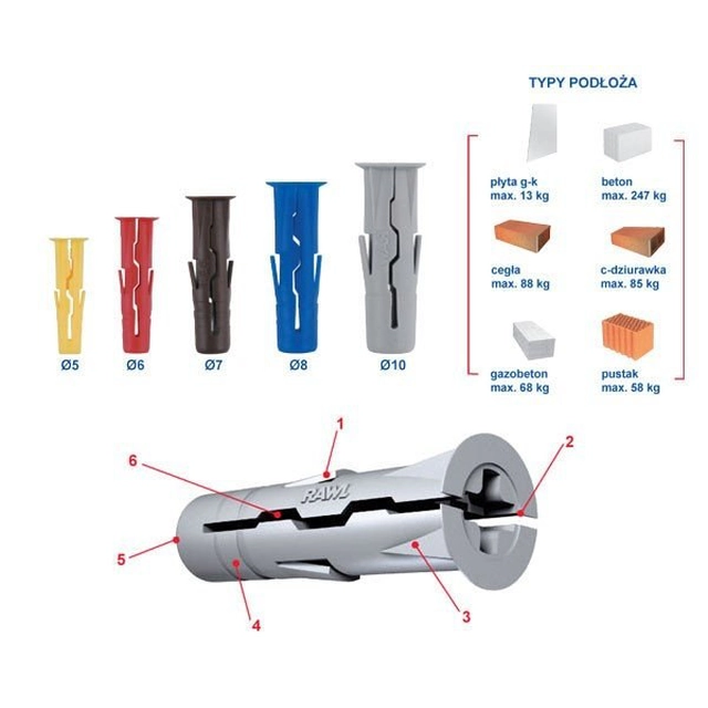 Enchufe de expansión universal UNO fi 10 con un tornillo 6,0x60 milímetro