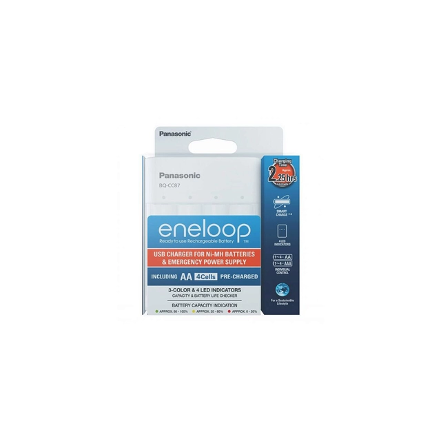 Eneloop USB įkroviklis ir stiprintuvas neapima baterijų 4 kanalų BQ-CC87USB EOL