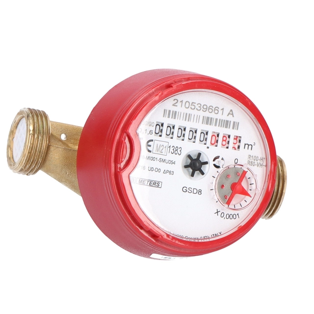 Enkelstraals antimagnetische drooglopende watermeter, type GSD8-I,Tmax:90°C,L=110mm GSD8-I 1/2'' AC Q3-1,6 m3/h DN 15 MIDDEN R100/R50 BEN