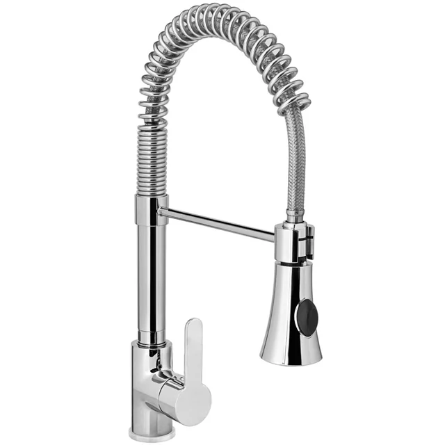 Enkelthuls håndvaskarmatur i rustfrit stål med udtræksbruser H 445 mm - Hendi 810170