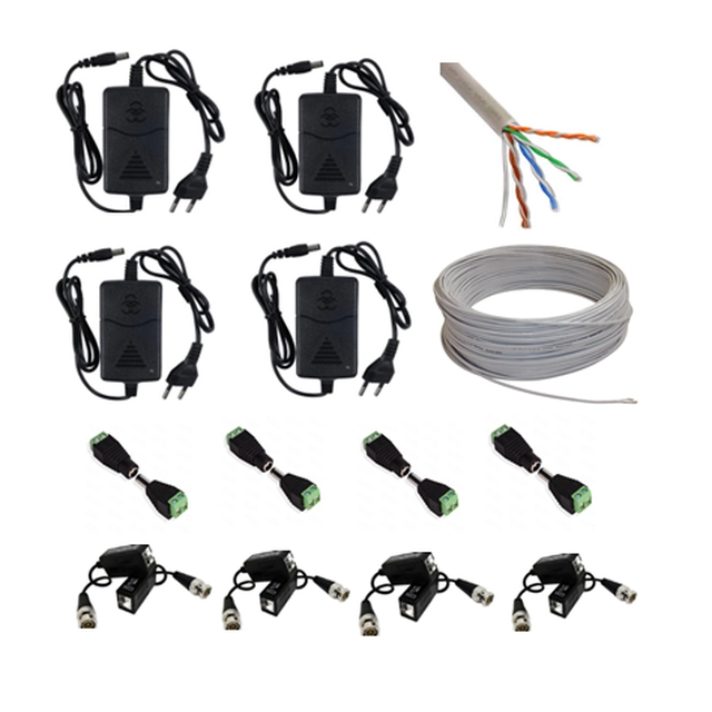 Ensemble complet d'accessoires de montage 4 caméras de surveillance Full HD 2 MP