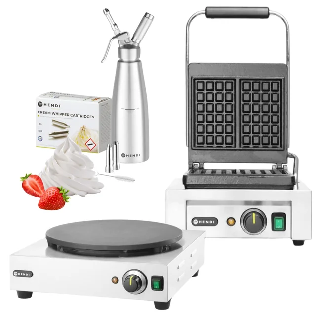 Ensemble d'appareils Hendi pour crêpes, gaufres, chantilly COMPLET