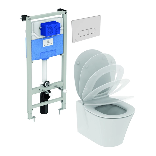Ensemble de bâti de WC Ideal Standard ProSys, avec WC Connect Air Aquablade et couvercle à fermeture amortie