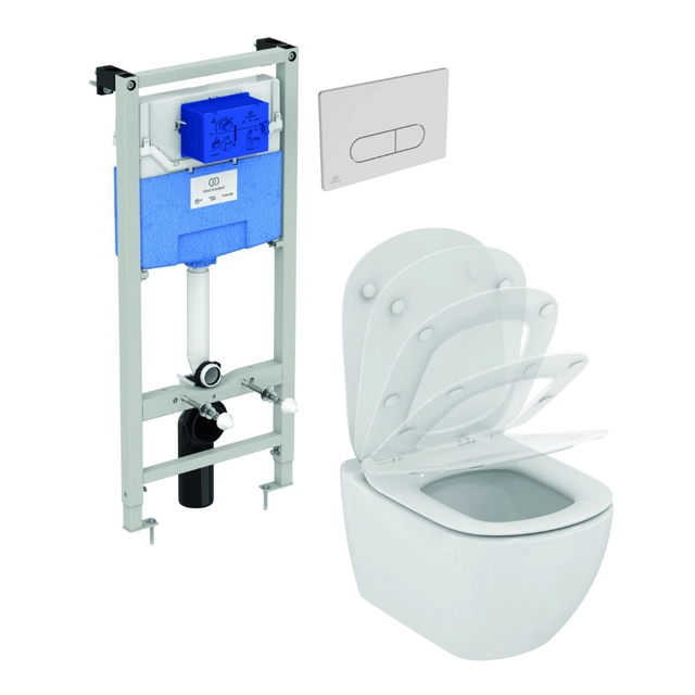 Ensemble de bâti de WC Ideal Standard ProSys, avec WC Tesi Aquablade et couvercle à fermeture amortie