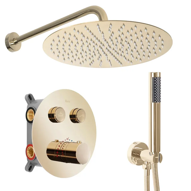 Ensemble de douche à encastrer LUNGO Gold avec thermostat + BOX