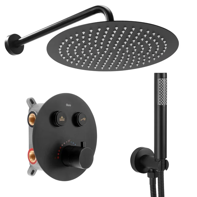 Ensemble de douche à encastrer LUNGO noir mat avec thermostat + BOX