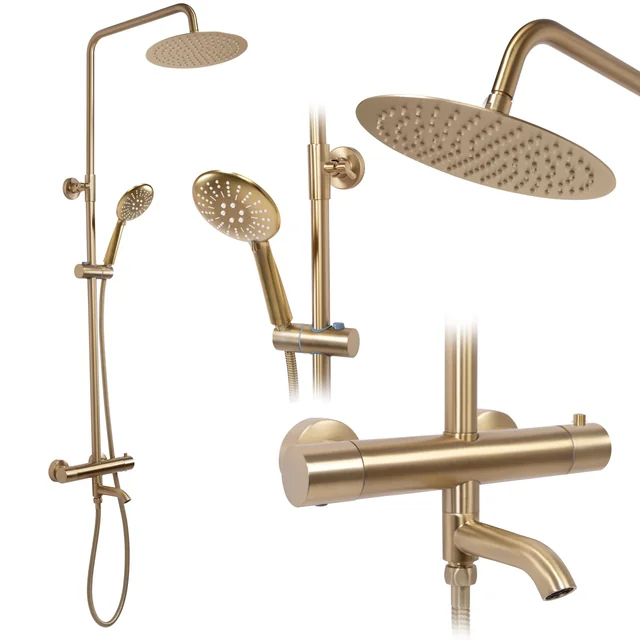 Ensemble de douche Rea Lungo Gold brossé avec thermostat