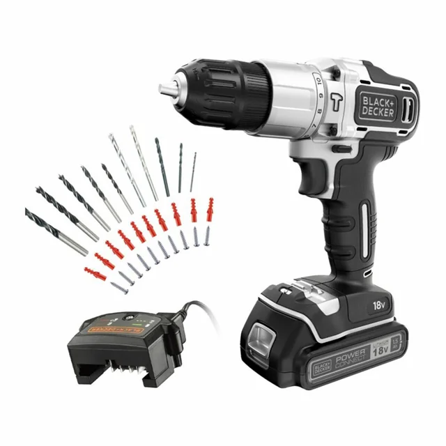 Ensemble perceuse et accessoires Black &amp; Decker Silver Edition bdchd18sc1a-qw 18 V 45 Nm 30 Pièces