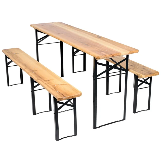 Ensemble table acier-bois + 2 bancs 170 cm