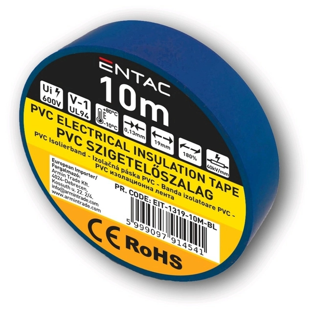 Entac Insulation Tape 0.13x19mm Blue 10m
