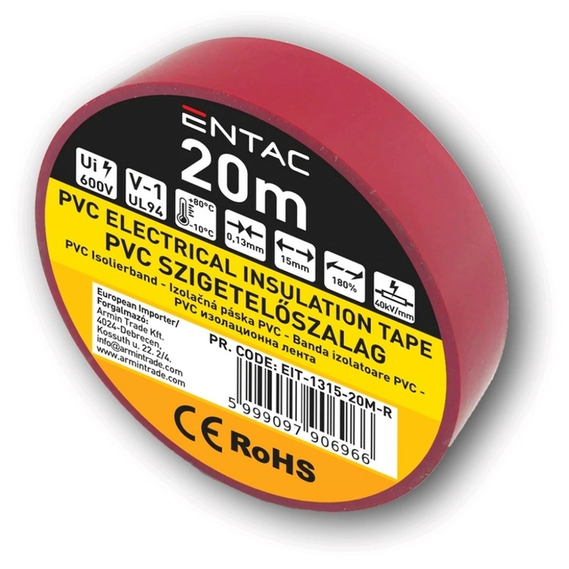 Entac Isolierband 0,13 x 15 mm Rot 20 m
