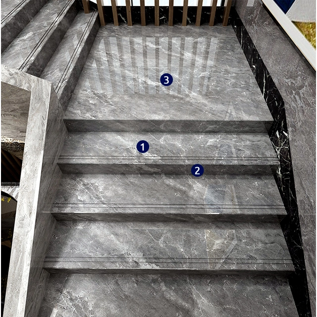 Escaleras de mármol gris, azulejos pulidos 100x30