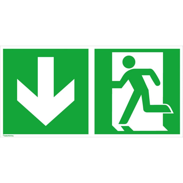 Escape route sign aluminium B400xH200 mm Emergency exit left with downwards photoluminescent