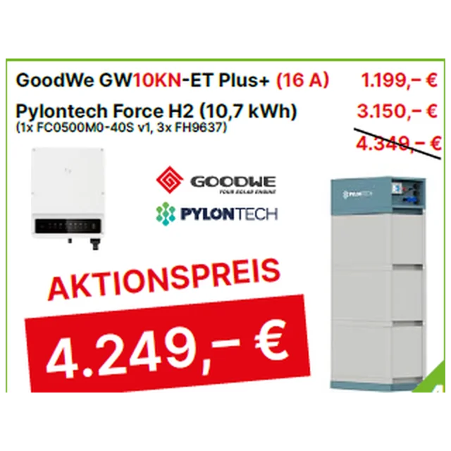 Establezca GoodWe GW10KN-ET Plus+ (16A) y Pylontech Force H2 (10,7 kWh) (1x FC0500M0-40S v1, 3x FH9637)