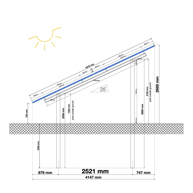 Estrutura de suporte 1000 painéis fotovoltaicos kW 550 c