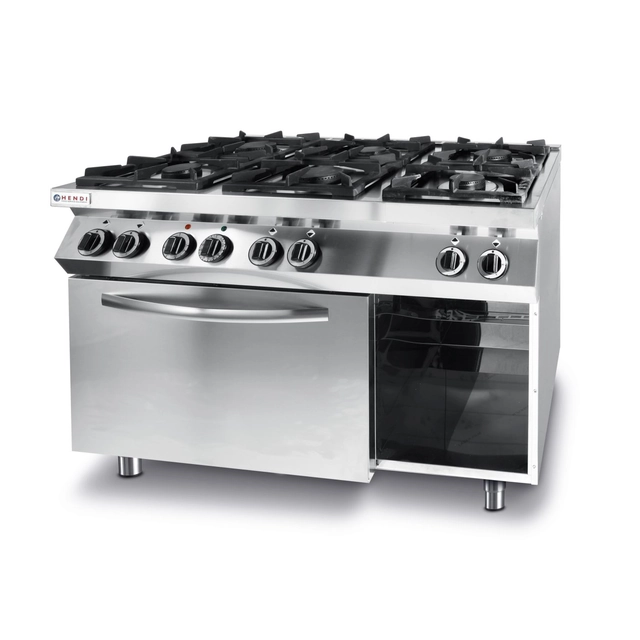 Estufa a gas 6 quemadores con horno eléctrico GN1/1 Línea Cocina - Hendi 225899