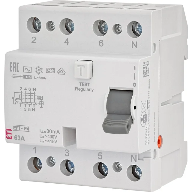 ETI 002061613 Disyuntor de corriente residual EFI-P4 CA 63/0.03