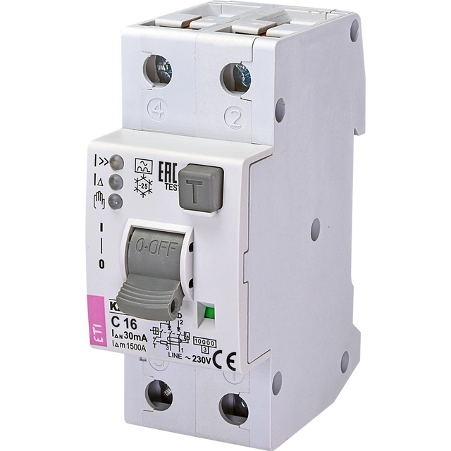 Eti-Polam Автоматичен прекъсвач за остатъчен ток 1+N 16A C 30mA тип A KZS-2M2p EDI A (002172416)