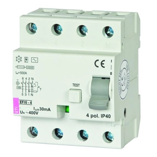 Eti-Polam Differential circuit breaker EFI6-4 4P 25A 0,03A AC 002062137