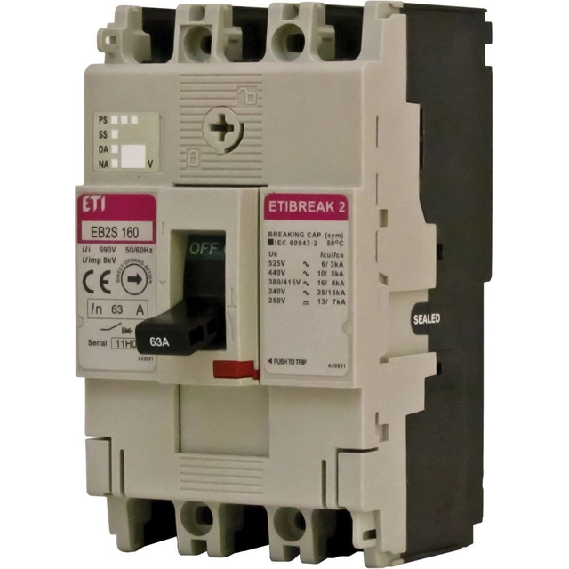 Eti-Polam Interrupteur marche/arrêt 3P 125A 16kA sans régulation EB2S 160/3LF (004671810)