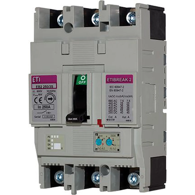 Eti-Polam Power switch 4P 250A 25kA thermo-magnetic release EB2 250/4L (004671076)