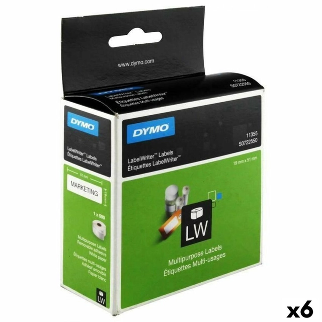 Étiquettes en rouleau Dymo LW11355 19 x 51 mm Blanc Noir (6 Pcs)