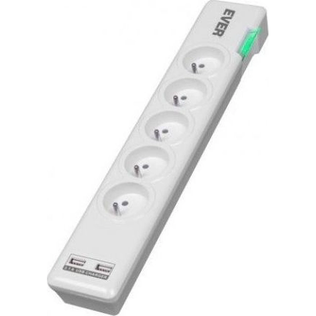 Ever Elite USB overspændingsbeskyttelse strømskinne 5 stik 1.5 m hvid (T/LZ11-ELI015/0000)