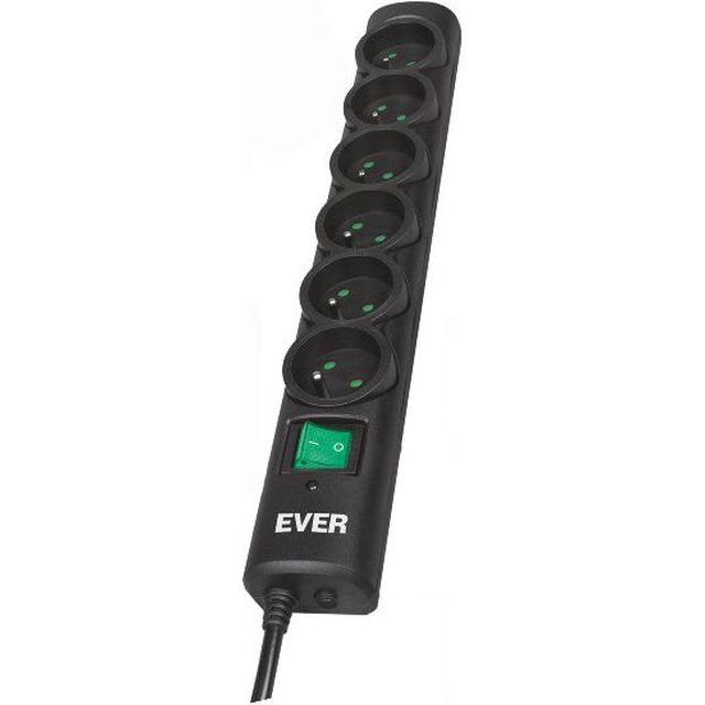 Ever Optima surge protection power strip 6 sockets 1.5 m black (T/LZ08-OPT015/0000)