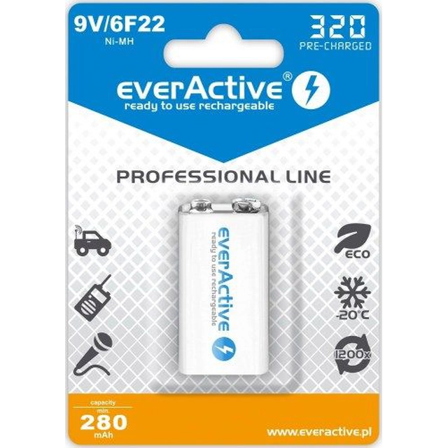 EverActive Professional Line Batteri 9V Blok 320mAh 1 stk.