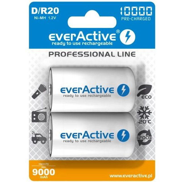EverActive Professional Line D -akku / R20 10000mAh 2 kpl.