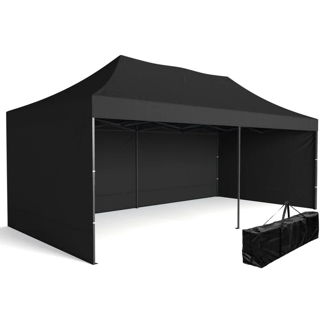 Express-Einkaufspavillon 3x6 m 3 Wände schwarz