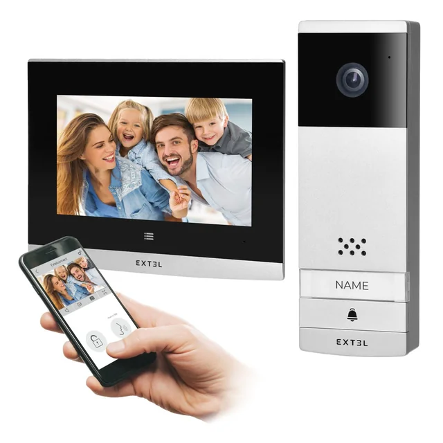Extel Wave, kit interphone vidéo sans fil, moniteur tactile 7&quot;,, menu OSD, WI-FI + APP pour téléphone, contrôle portail, via