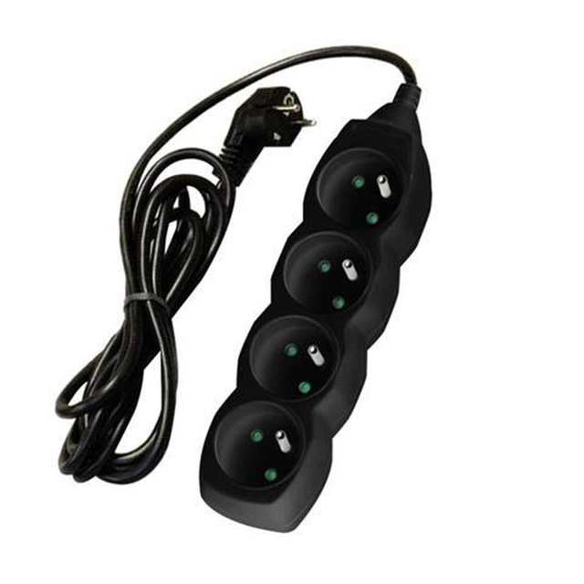 Extension cord 4 sockets, black,1,5 m