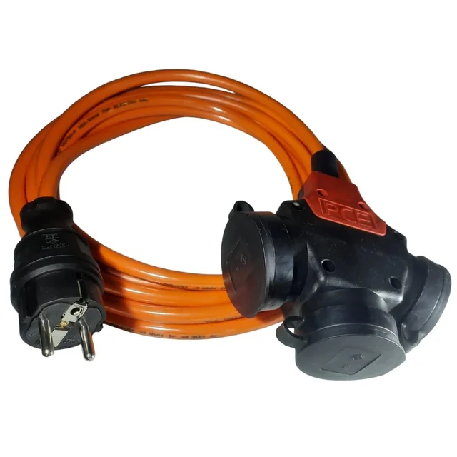 Extension cord 5 meters with 3 rubber plugs 16A cable H07BQ-F 3G2.5 oil and weather resistant polyurethane IP44