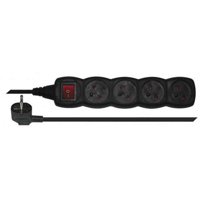 extension cord black 3m, 4 sockets with switch PC1413