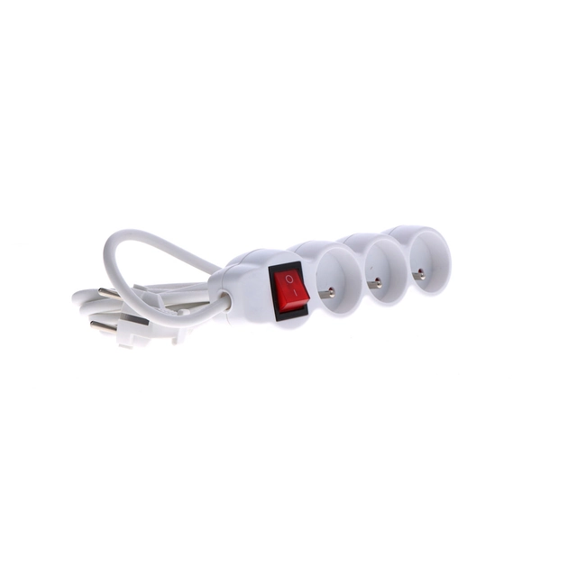 Extension cord with a switch,3 sockets, white,3 m ONLINE