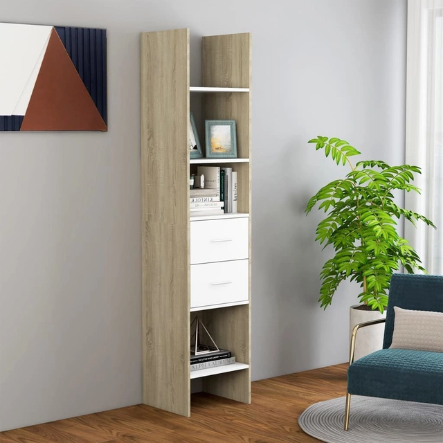 Bookcase, white and sonoma oak, 40x35x180 cm, board
