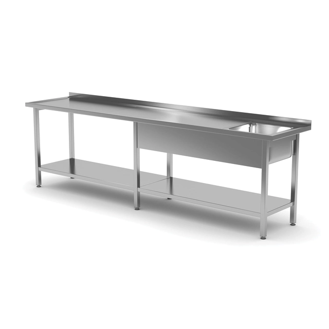 Table with sink and shelf - compartment on the right | 2600x600x850 mm