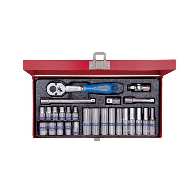 Socket set 1/4 "26pcs, short + long, 6-point, 4-13mm with ratchet and accessories, KING TONY 2526MR cassette